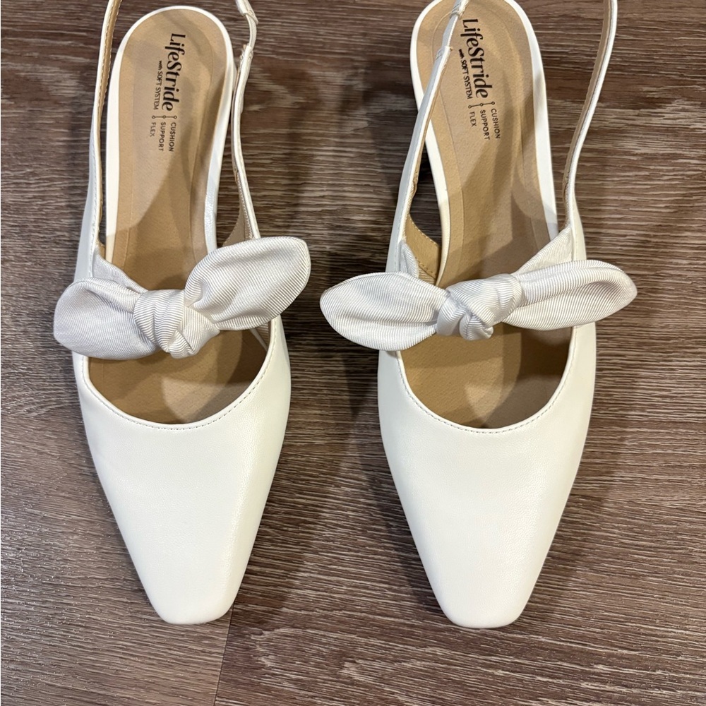 Life Stride Ivory Knot-Accent Slingback Flats
